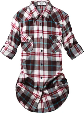 Match Womens Button Down Flannel Plaid Shirts roll up Long Sleeve Shackets Business Blouse Top