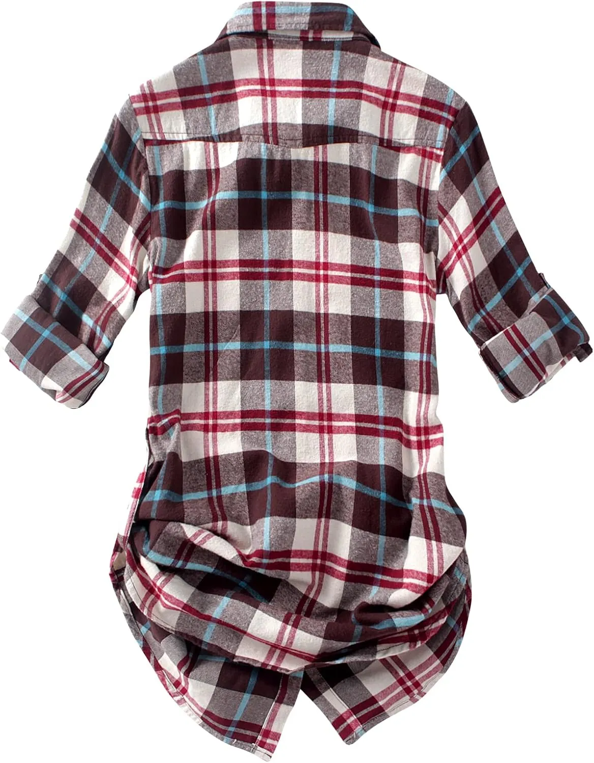 Match Womens Button Down Flannel Plaid Shirts roll up Long Sleeve Shackets Business Blouse Top