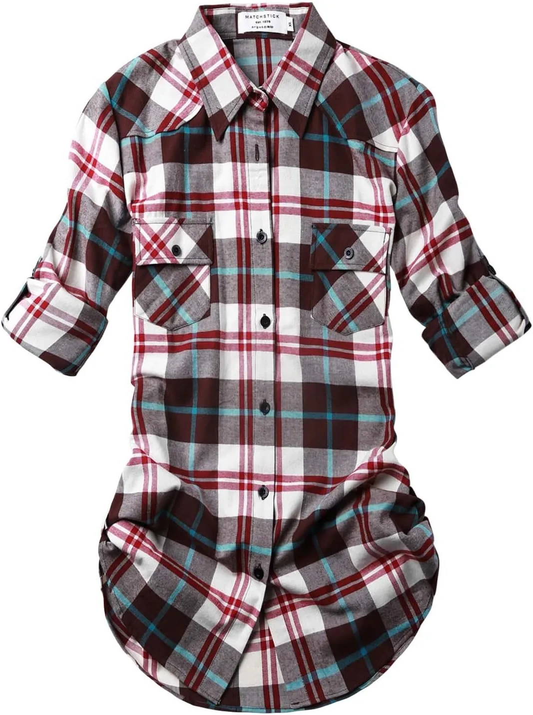 Match Womens Button Down Flannel Plaid Shirts roll up Long Sleeve Shackets Business Blouse Top