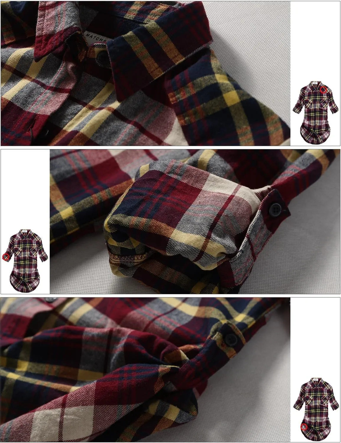 Match Womens Button Down Flannel Plaid Shirts roll up Long Sleeve Shackets Business Blouse Top