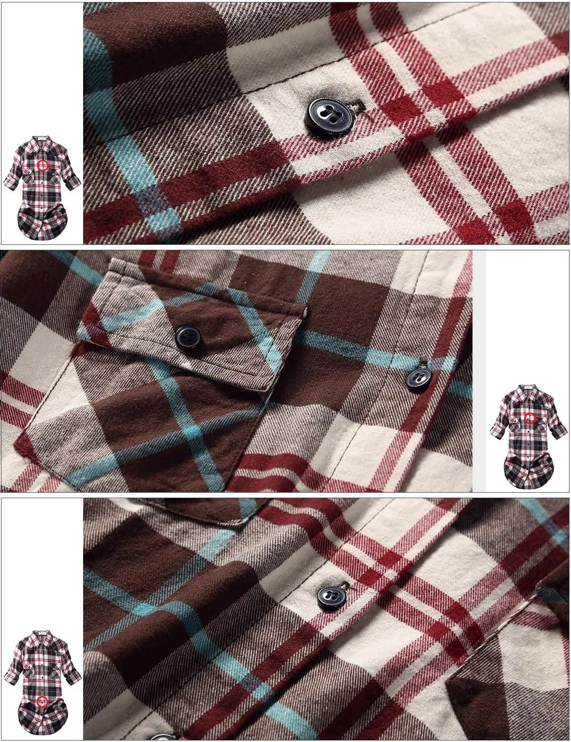 Match Womens Button Down Flannel Plaid Shirts roll up Long Sleeve Shackets Business Blouse Top