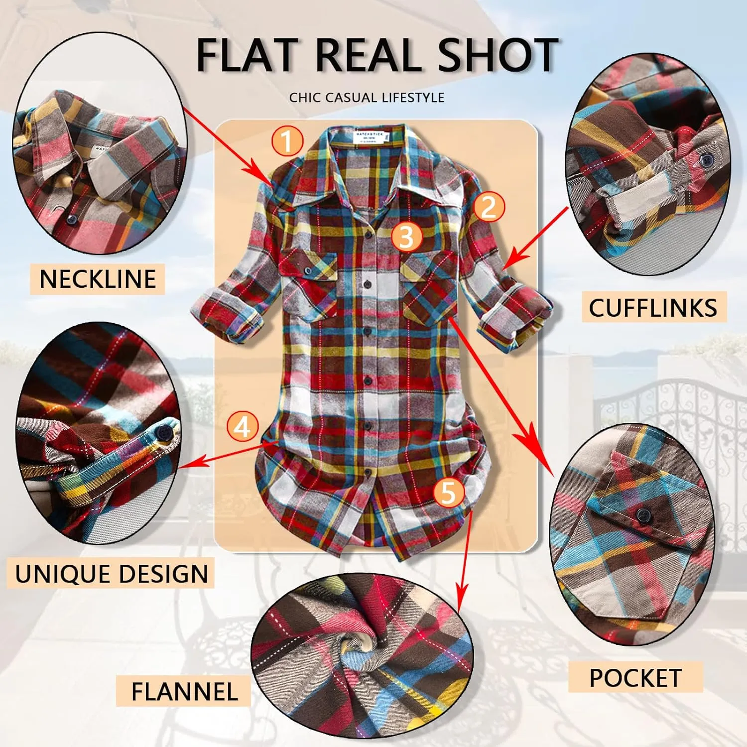 Match Womens Button Down Flannel Plaid Shirts roll up Long Sleeve Shackets Business Blouse Top