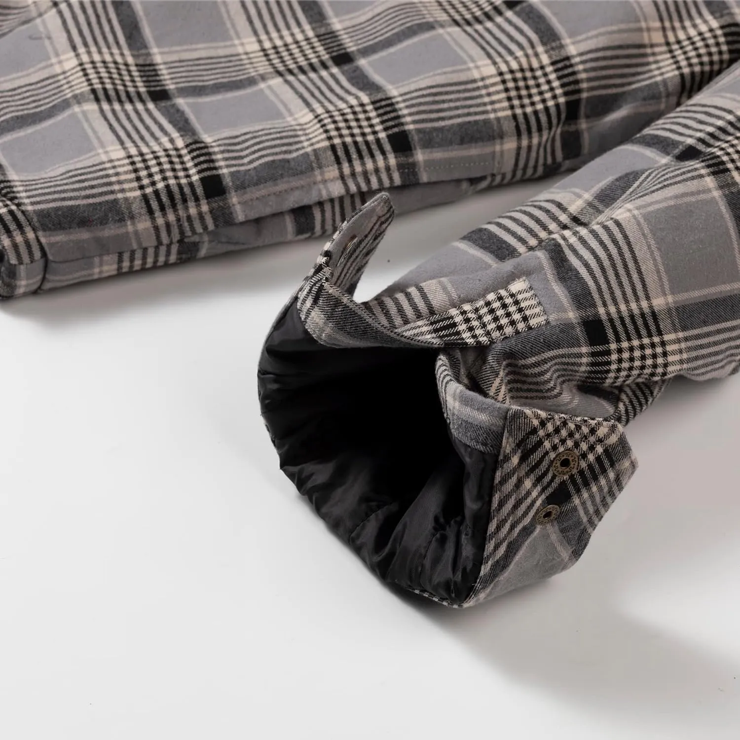 Men's Sherpa Lined Flannel Quilted Jacket Long Sleeve Cotton Plaid Snap Button Up Shirts Jacket