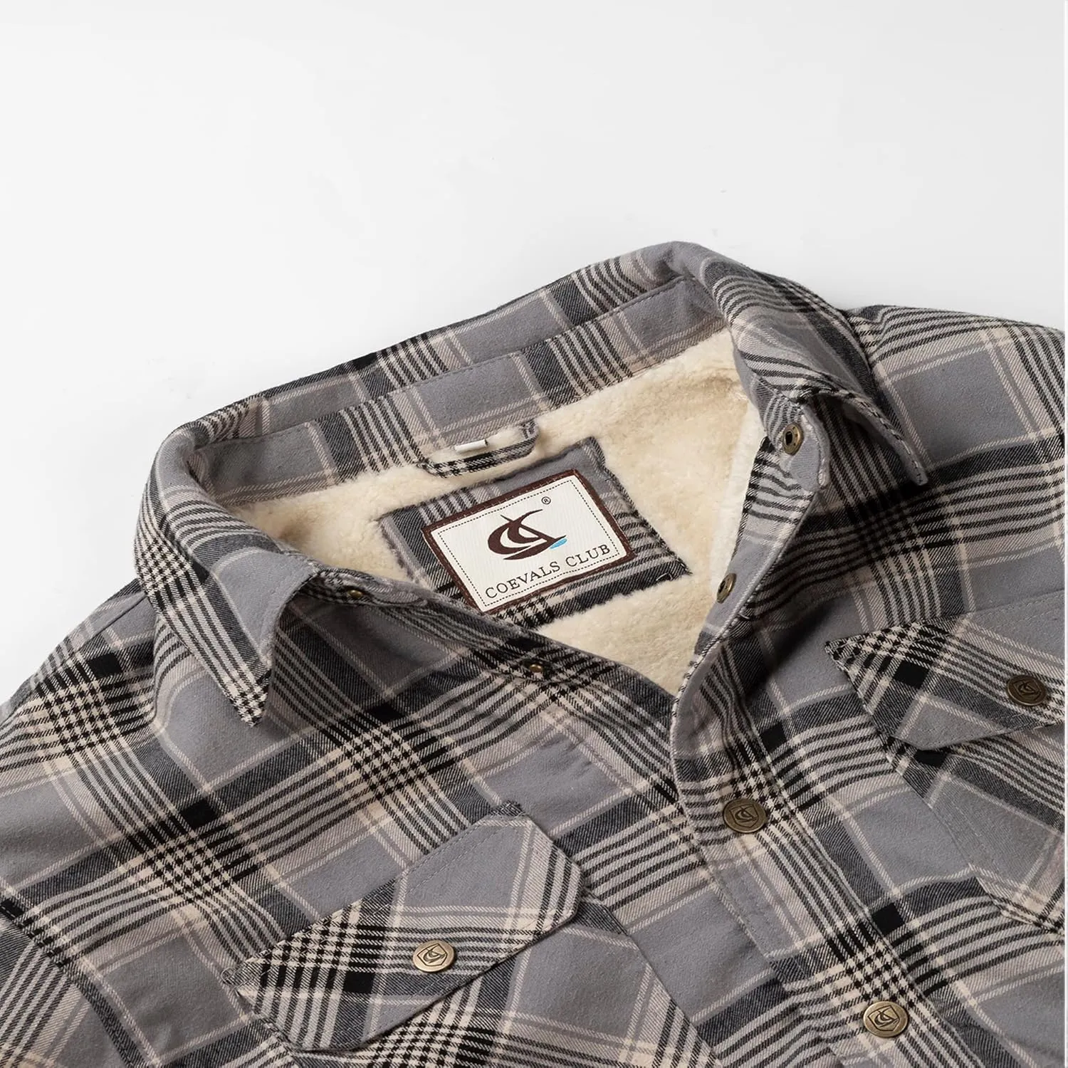 Men's Sherpa Lined Flannel Quilted Jacket Long Sleeve Cotton Plaid Snap Button Up Shirts Jacket