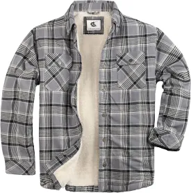 Men's Sherpa Lined Flannel Quilted Jacket Long Sleeve Cotton Plaid Snap Button Up Shirts Jacket