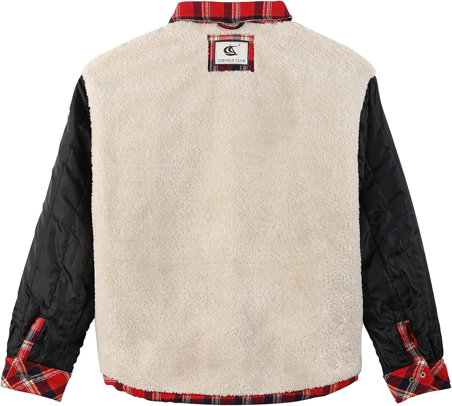 Men's Sherpa Lined Flannel Quilted Jacket Long Sleeve Cotton Plaid Snap Button Up Shirts Jacket