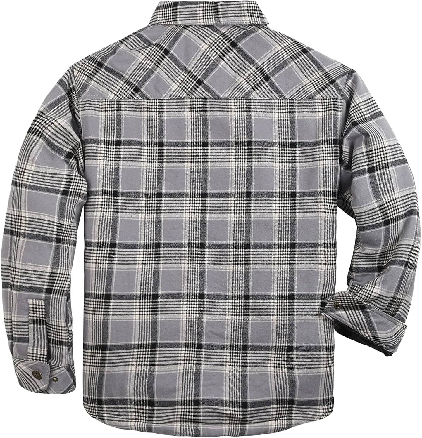 Men's Sherpa Lined Flannel Quilted Jacket Long Sleeve Cotton Plaid Snap Button Up Shirts Jacket