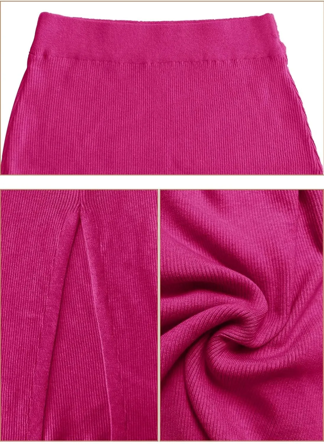 Midi Pencil Basic Skirt Casual Solid Split Side Stretchy Ribbed Knit Bodycon Mid Length Skirts for Women