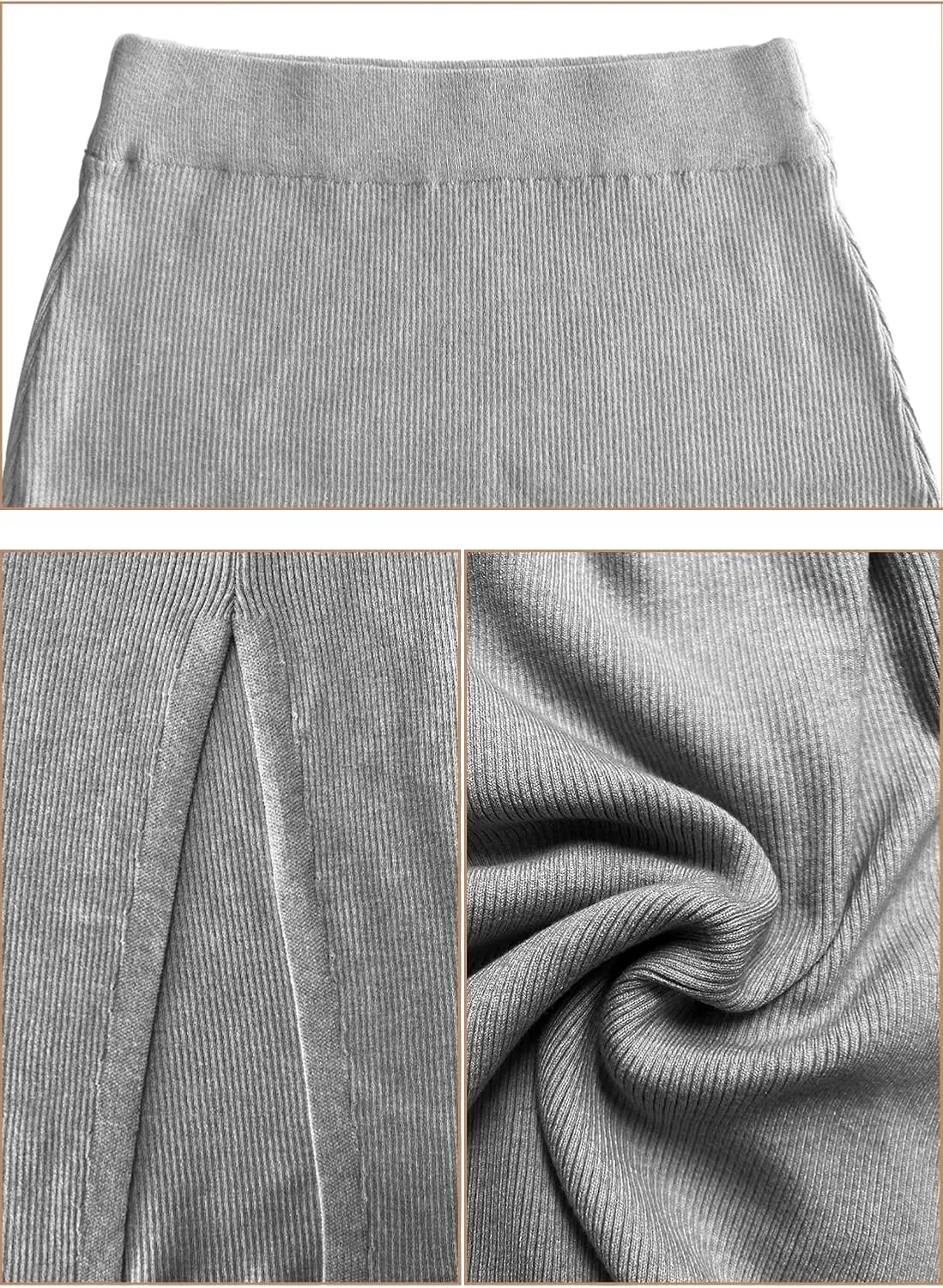 Midi Pencil Basic Skirt Casual Solid Split Side Stretchy Ribbed Knit Bodycon Mid Length Skirts for Women