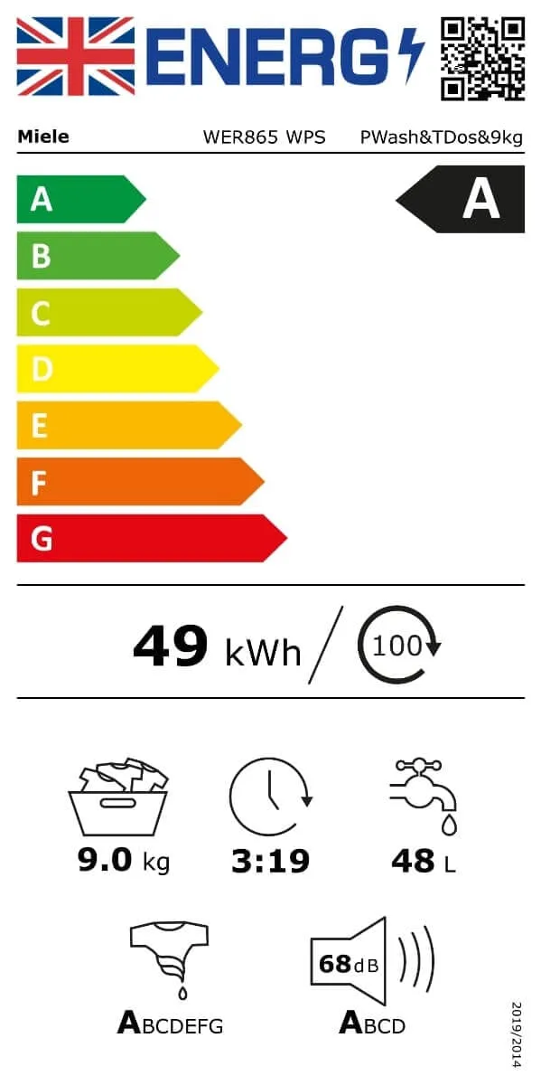 Miele WER865WPS Freestanding Washing Machine, 9kg Load, 1600rpm Spin, White