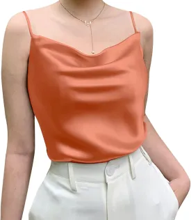 Miqieer Basic Women's Silk Tank Top Ladies V-Neck Camisole Silky Loose Sleeveless Blouse Satin Tank Shirt
