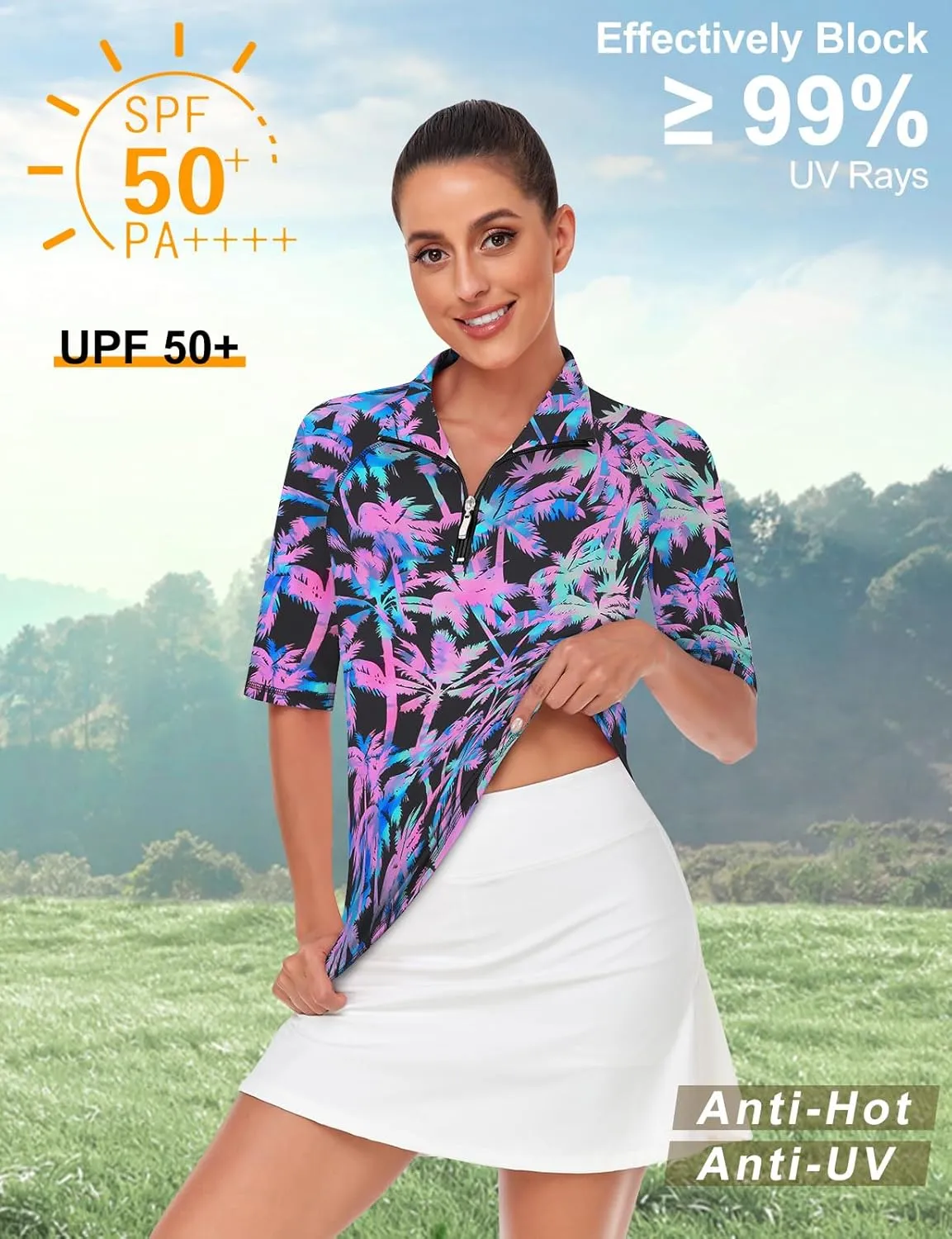 Misyula Womens Golf Shirt Quick Dry Half Sleeve Quarter Zip Polo Workout Tops Tennis Shirts M-3XL
