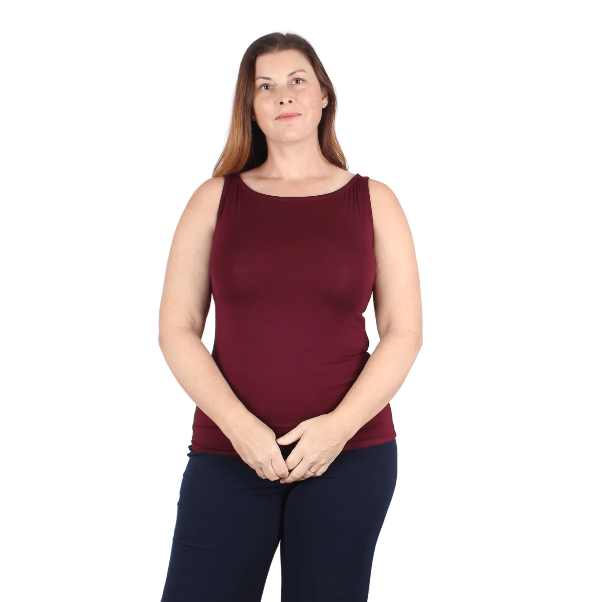 Natural Compact Boat Neck Tank | Burgundy