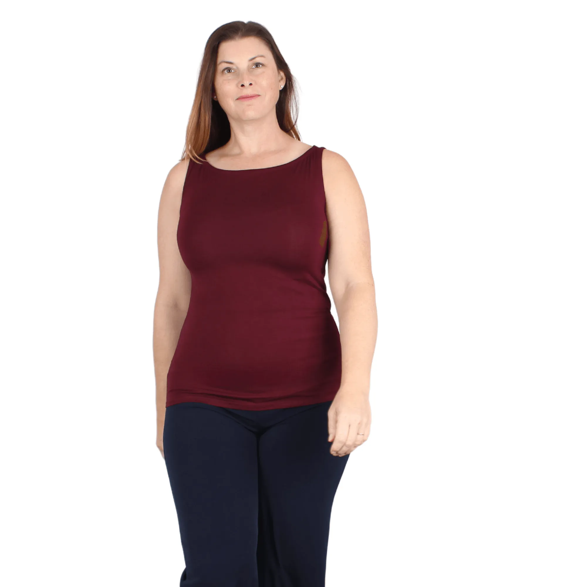 Natural Compact Boat Neck Tank | Burgundy