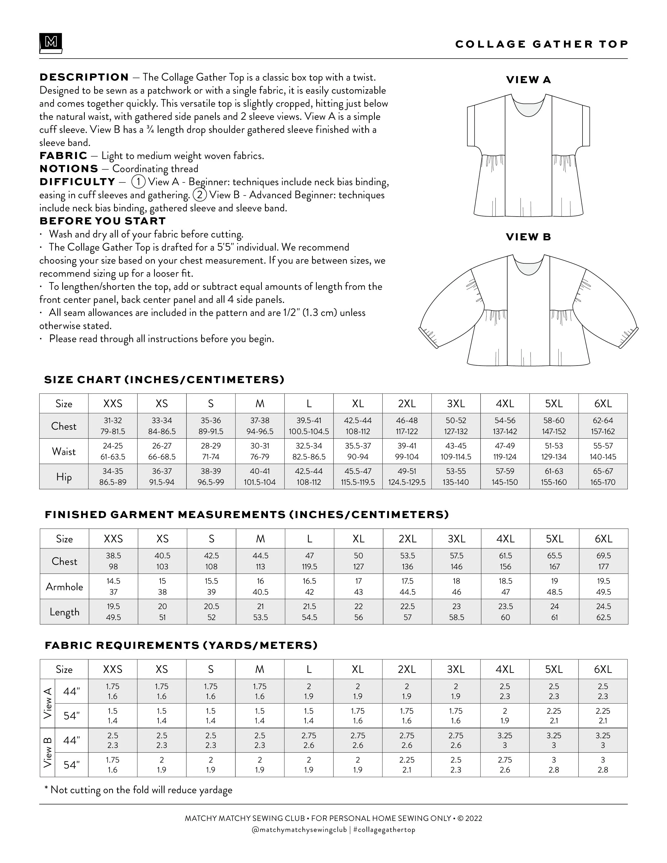 PDF Pattern - Collage Gather Top | Matchy Matchy Sewing Club
