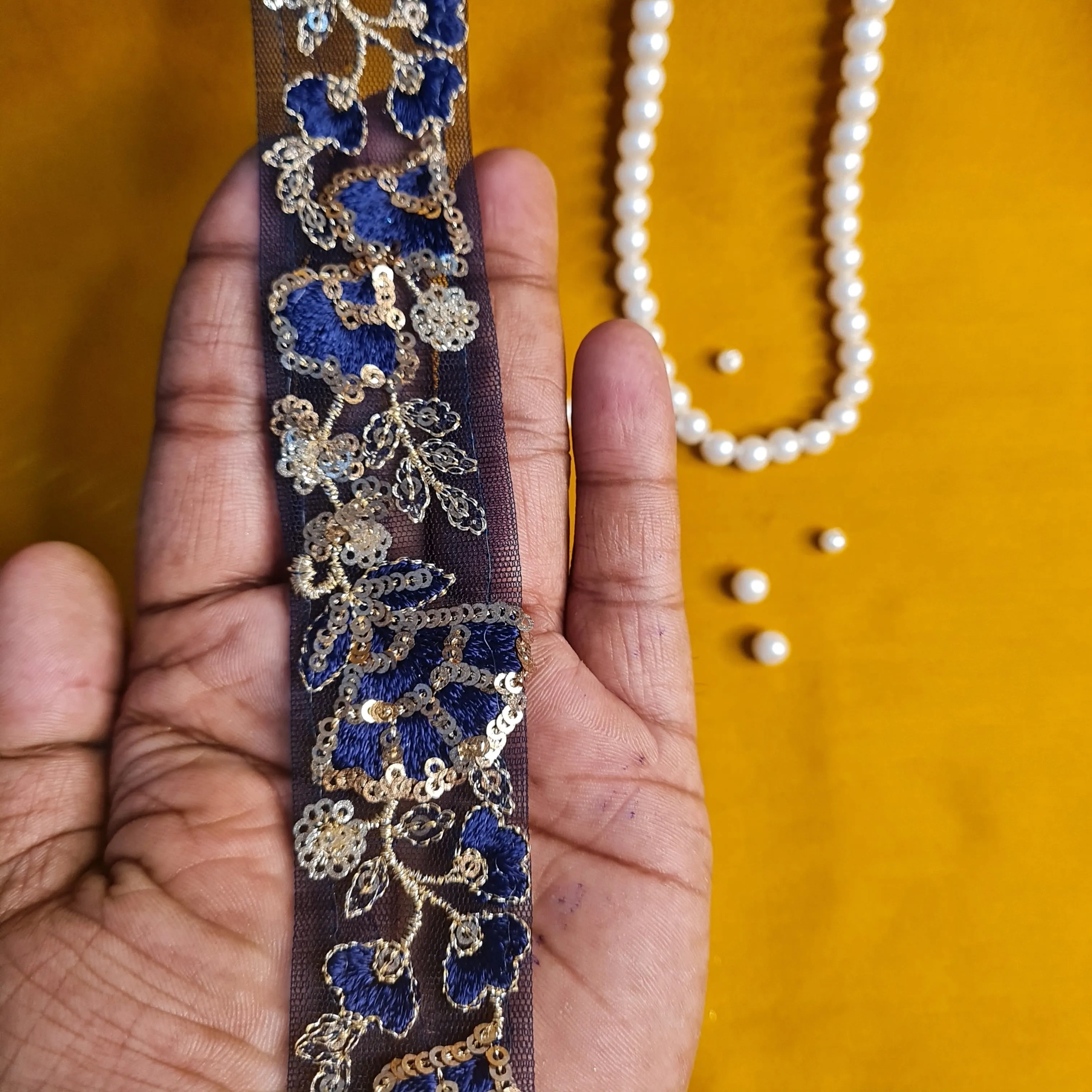 Premium Blue Sequins Embroidery Lace