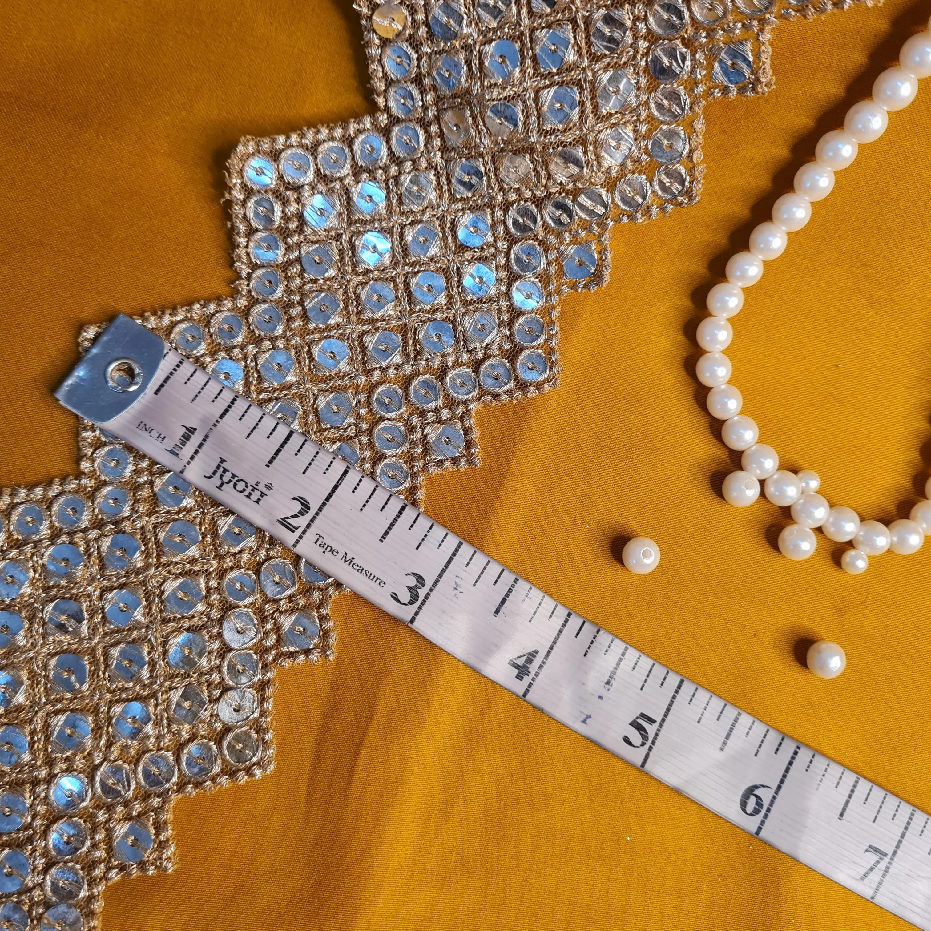 Premium Gold Zigzag Zari Sequins Embroidery Lace