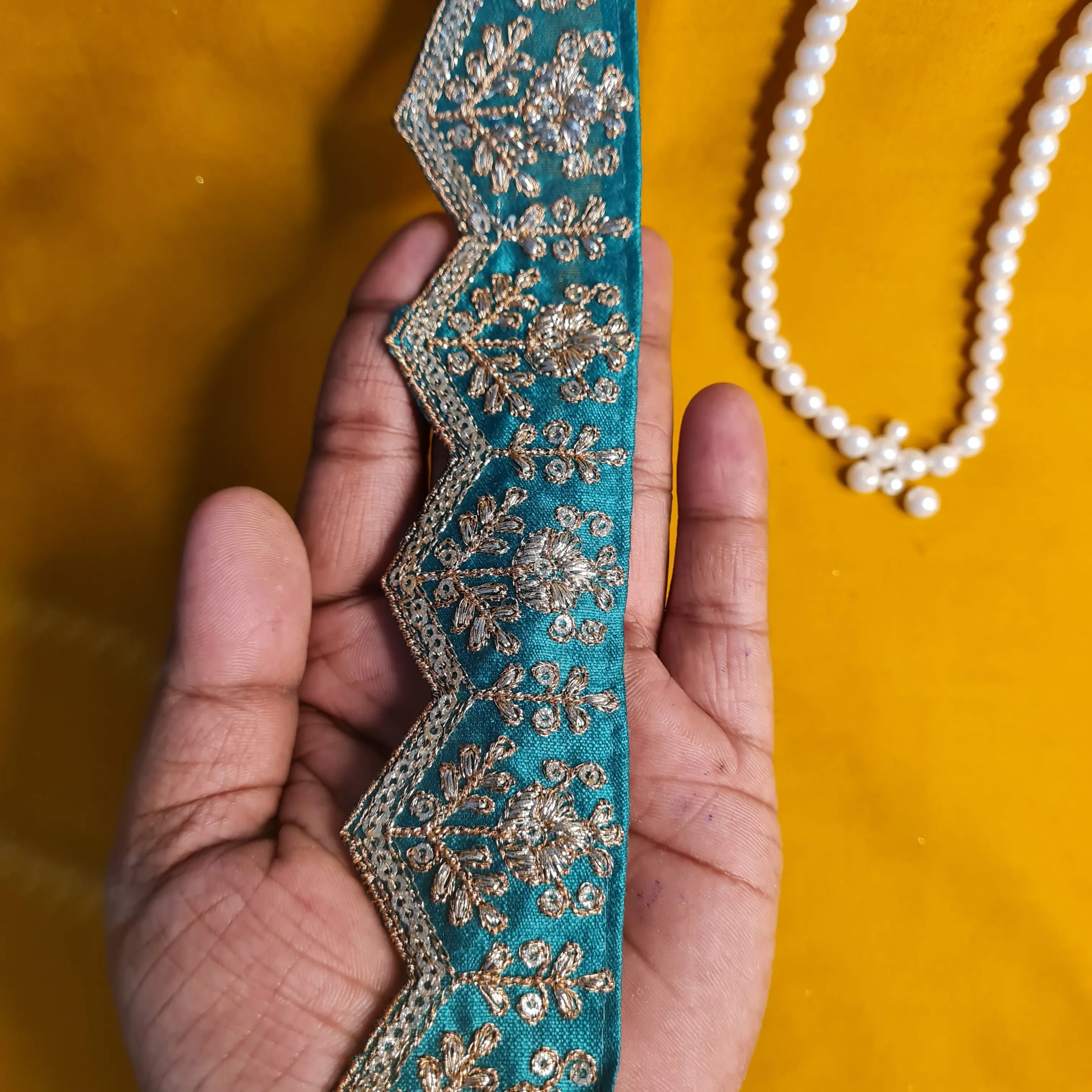 Premium Green Chevron Zari Embroidery Lace