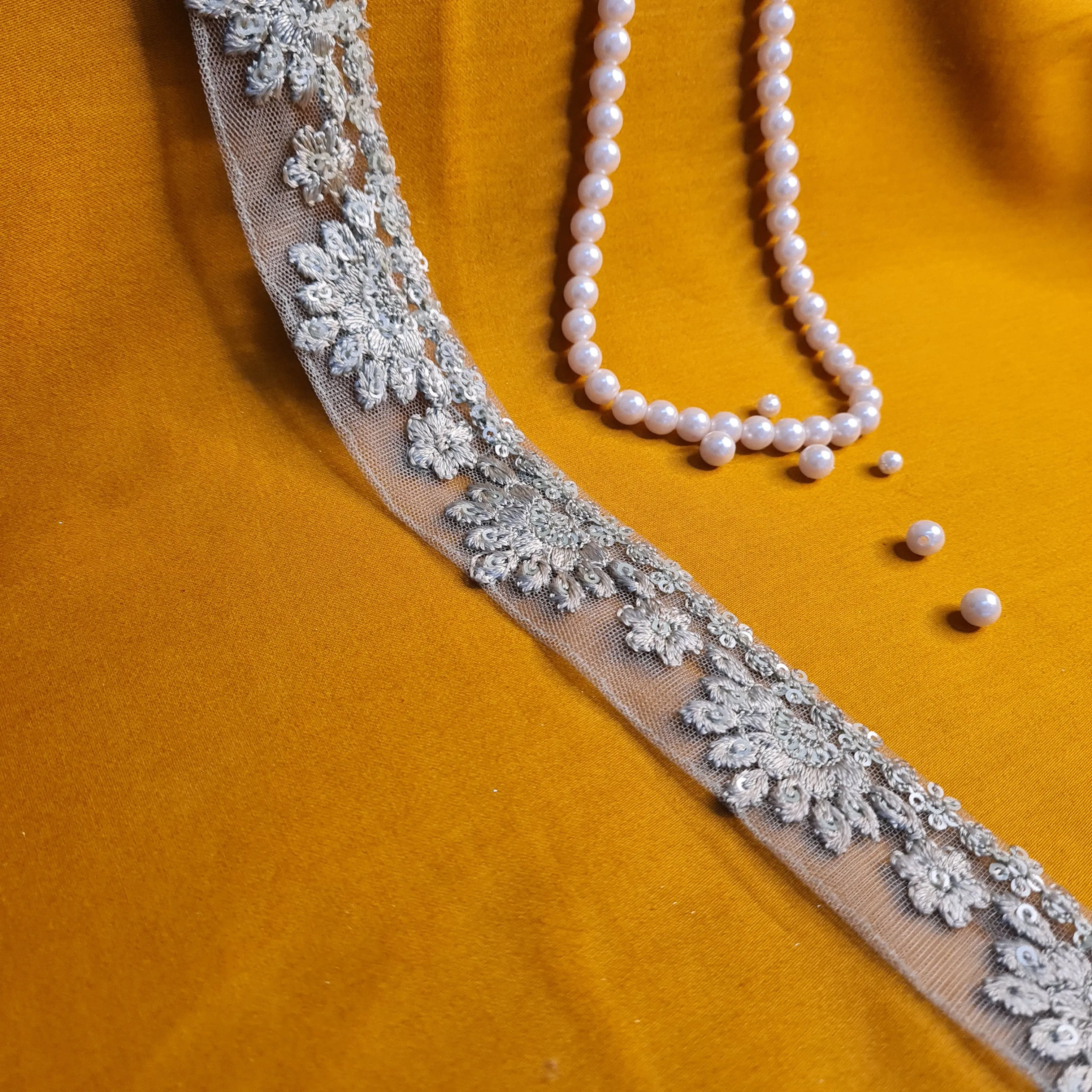 Premium Sage Green Sequins Embroidery Lace