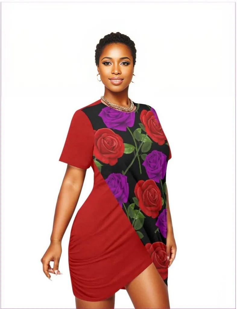 Red Rose Purp Women’s Red Stacked Hem Dress With Short Sleeve Voluptuous ( ) Plus Size