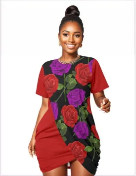 Red Rose Purp Women’s Red Stacked Hem Dress With Short Sleeve Voluptuous ( ) Plus Size
