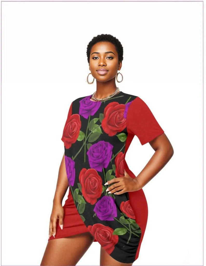 Red Rose Purp Women’s Red Stacked Hem Dress With Short Sleeve Voluptuous ( ) Plus Size