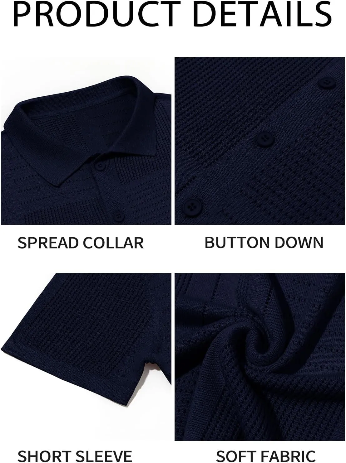 Runcati Mens Knit Button Down Shirt Casual Short Sleeve Cotton Polo Shirt Hollow Out Summer Beach Tops