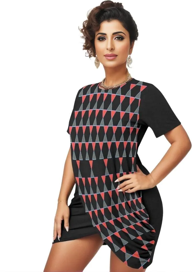 Scaled Women’s Stacked Hem Dress With Short Sleeve Voluptuous ( ) Plus Size