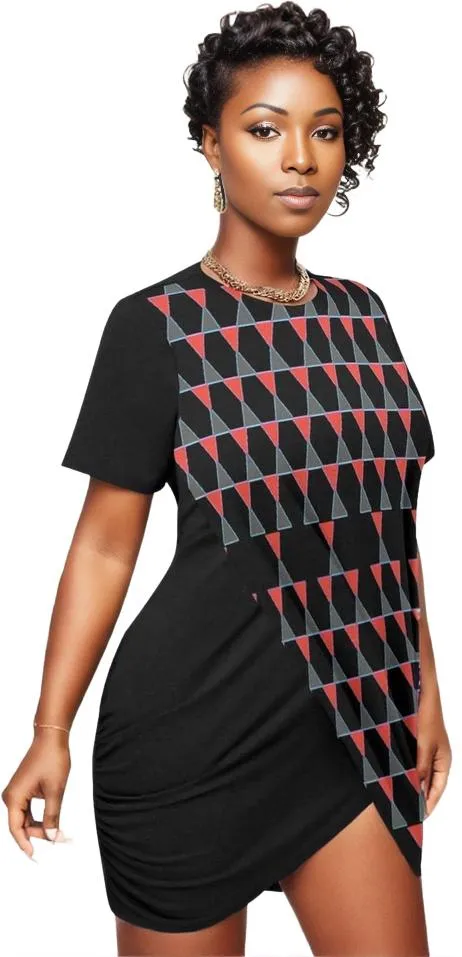Scaled Women’s Stacked Hem Dress With Short Sleeve Voluptuous ( ) Plus Size