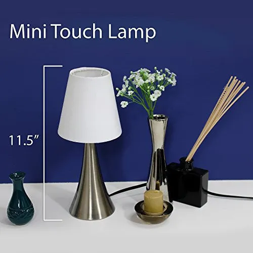 SIMPLE DESIGNS LT2014-WHT-2PK VALENCIA BRUSHED NICKEL MINI TOUCH TABLE LAMPS WITH FABRIC SHADES, WHITE (PACK OF 2)