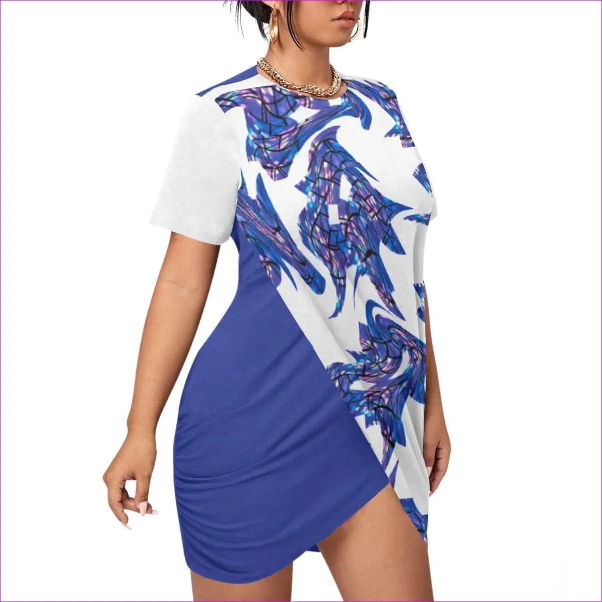 Skewed Women’s Stacked Hem Dress With Short Sleeve（Plus Size）