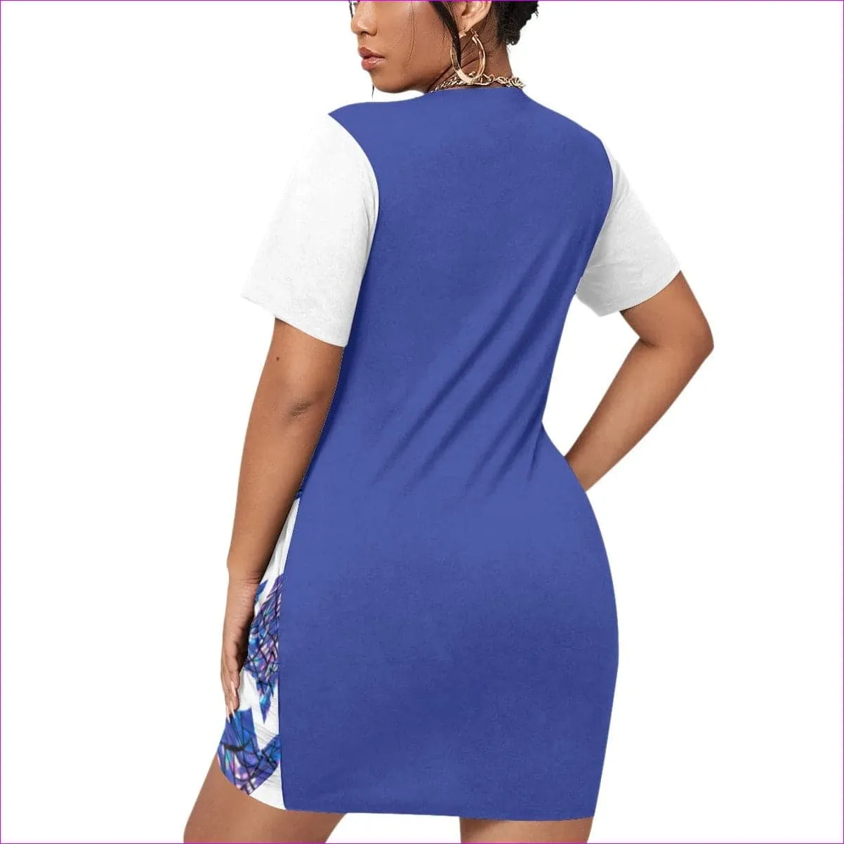 Skewed Women’s Stacked Hem Dress With Short Sleeve（Plus Size）