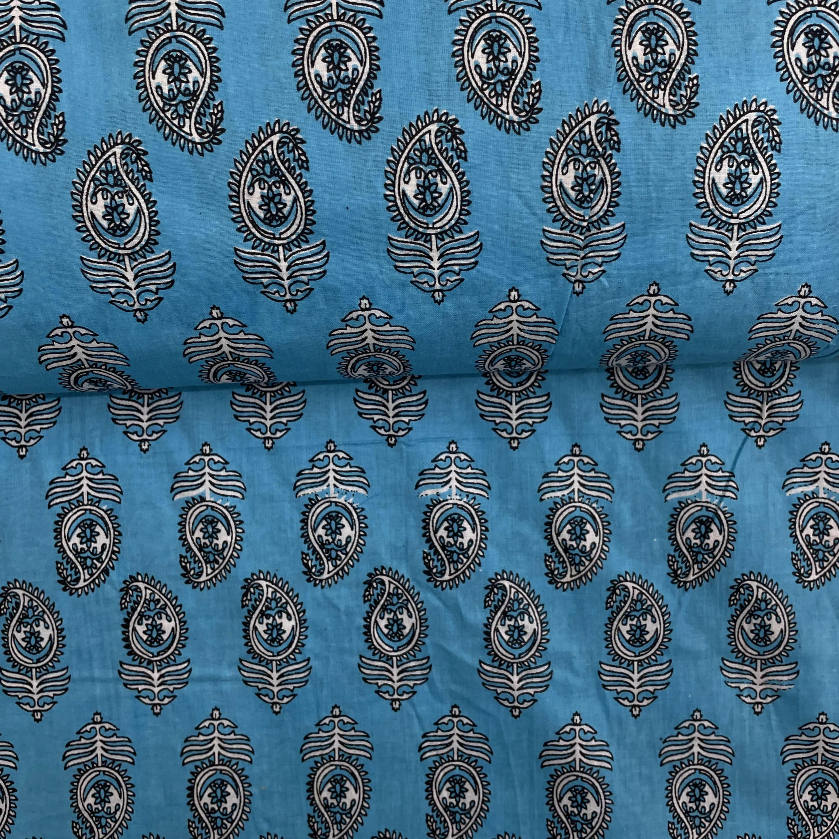 Sky Blue Handblock Print Cotton Fabric