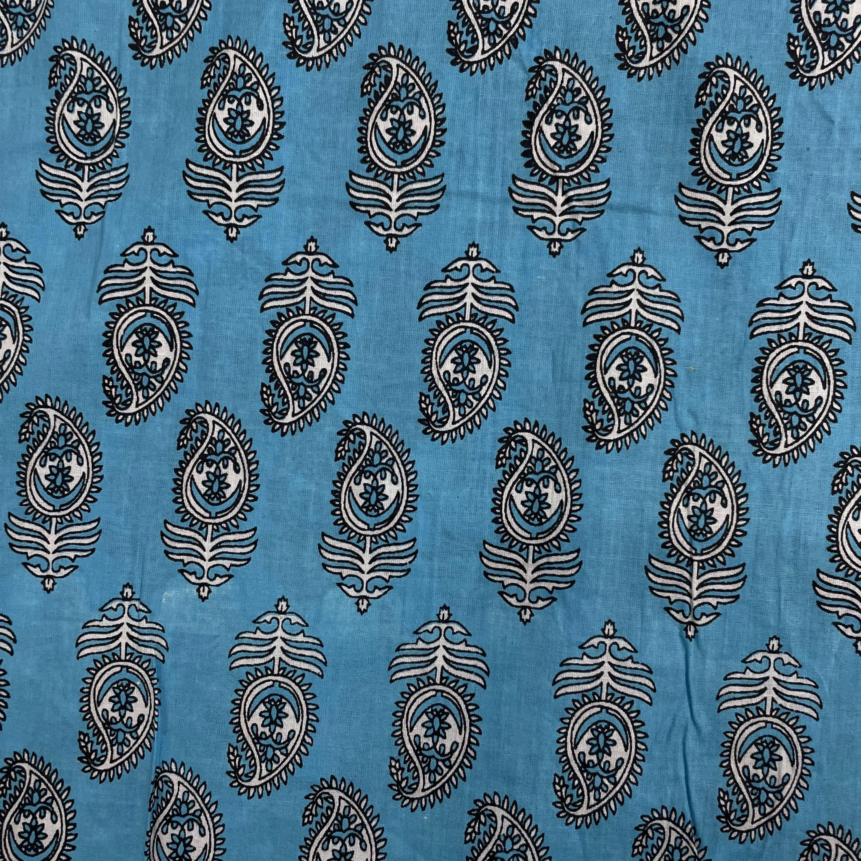 Sky Blue Handblock Print Cotton Fabric