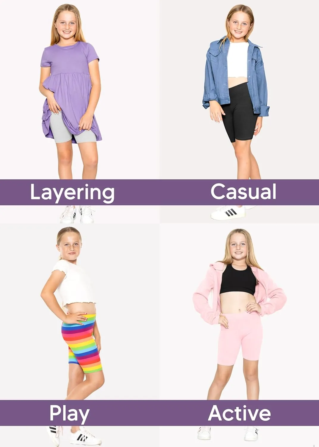 STRETCH IS COMFORT Girl's Cotton Biker Shorts and Cartwheel Shorts | Two Lengths to Choose from | Size 4-14