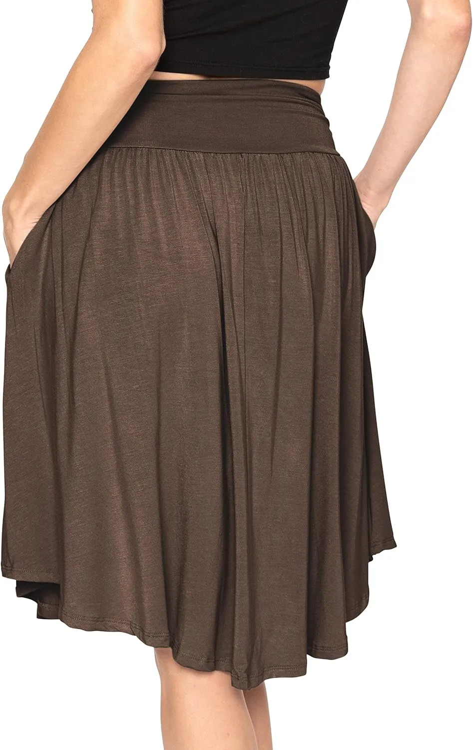STRETCH IS COMFORT Women's and Plus Size Scoop Hem Flare Mid Length Skirt with Pockets | S-5X