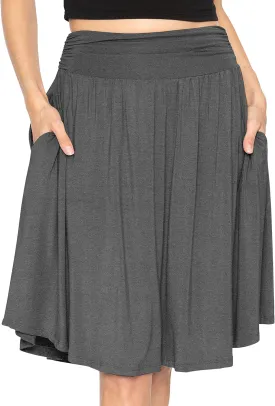 STRETCH IS COMFORT Women's and Plus Size Scoop Hem Flare Mid Length Skirt with Pockets | S-5X