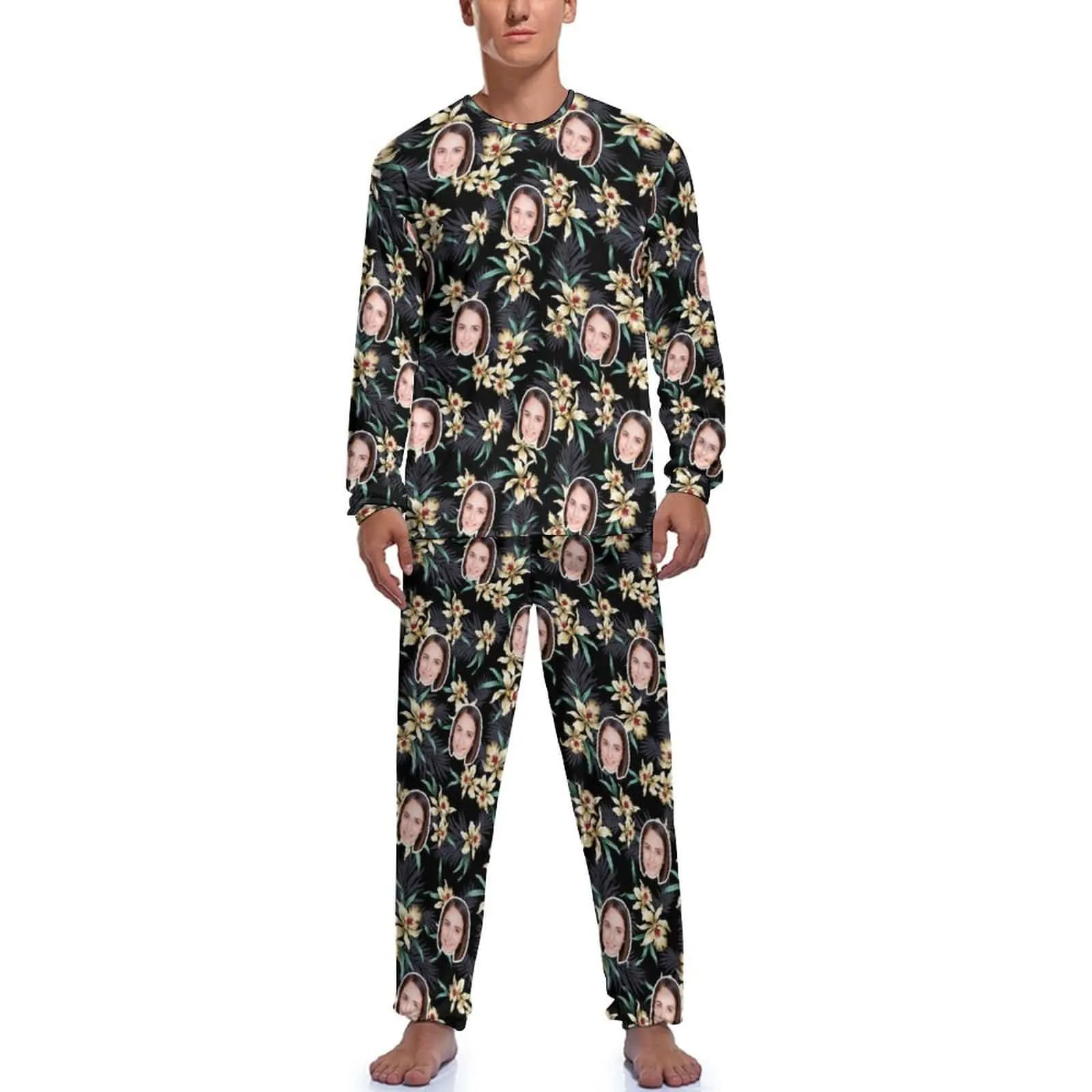 Summer Sleepwear Custom Face Plant Flowers Men's Pajamas Personalized Photo Loungewear for Men