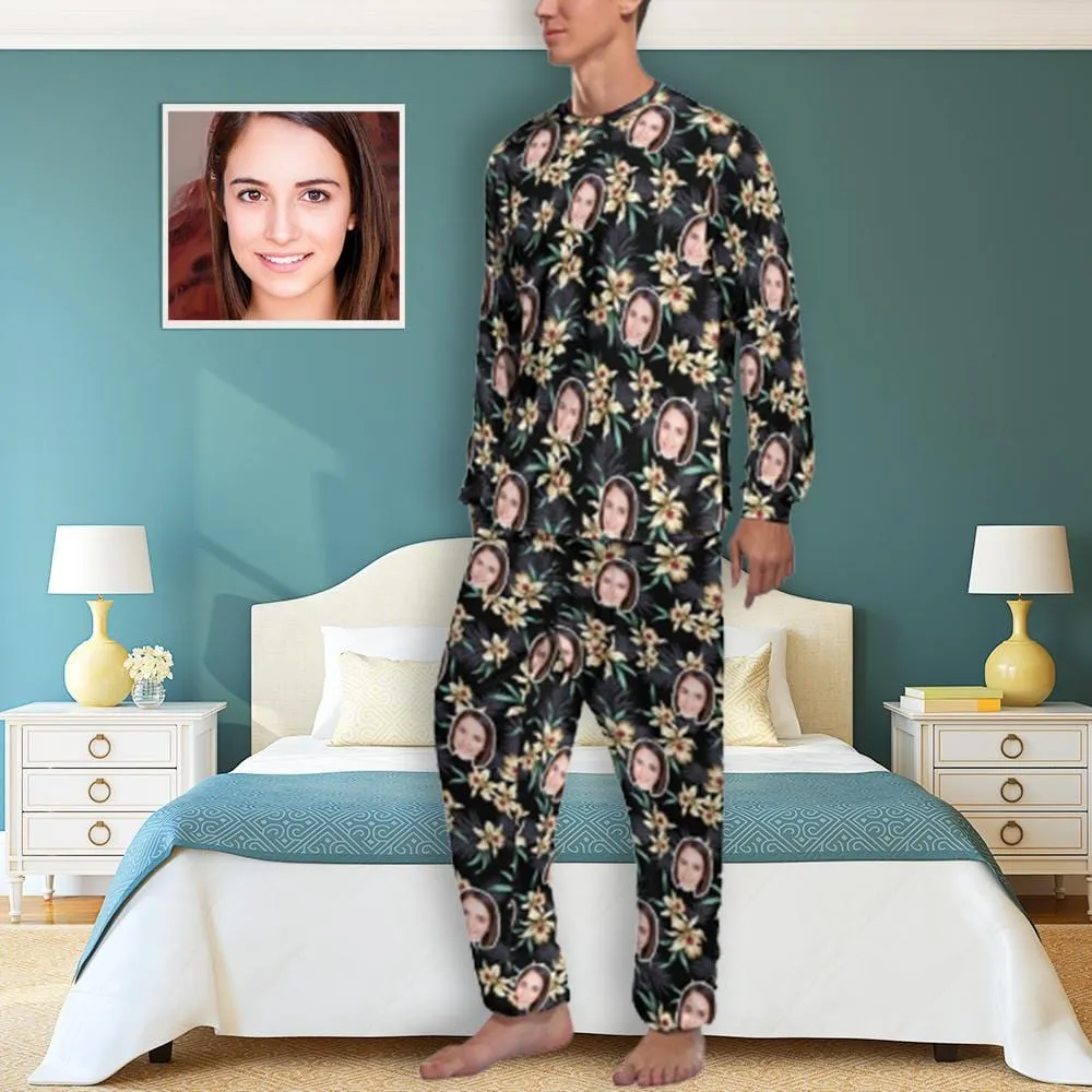 Summer Sleepwear Custom Face Plant Flowers Men's Pajamas Personalized Photo Loungewear for Men