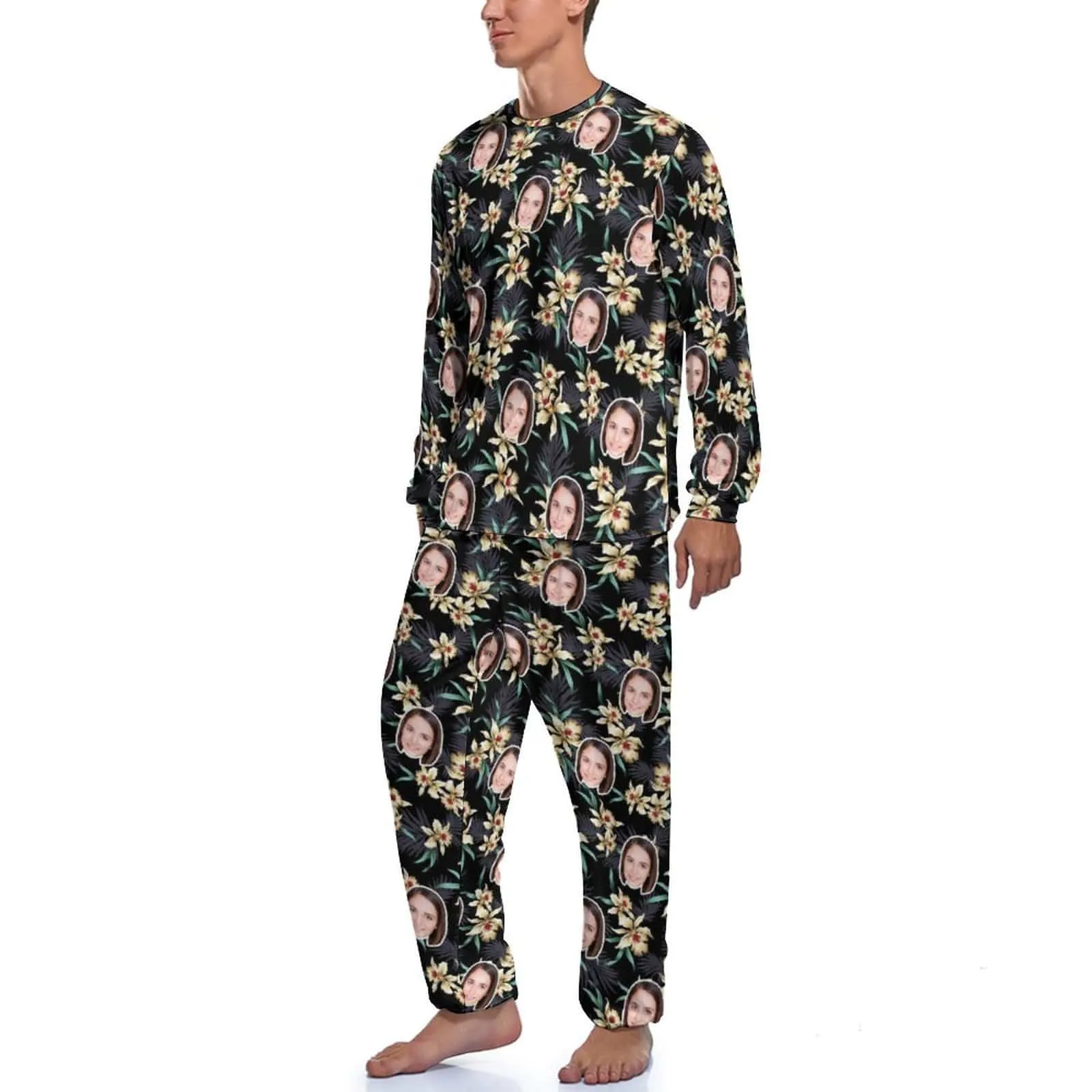 Summer Sleepwear Custom Face Plant Flowers Men's Pajamas Personalized Photo Loungewear for Men