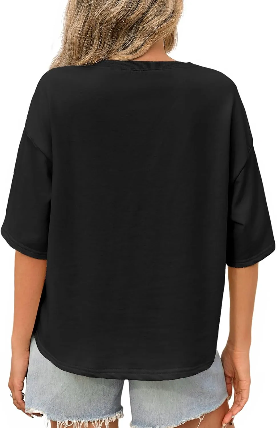 Tankaneo Womens Oversized Tshirts 3/4 Sleeve Drop Shoulder Tops Summer Casual Loose Fit Basic Tee Shirts