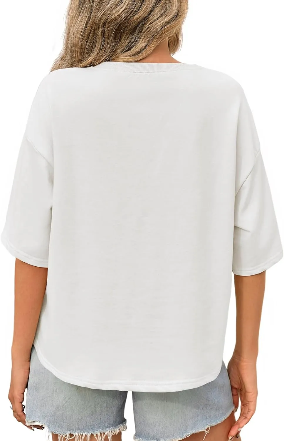 Tankaneo Womens Oversized Tshirts 3/4 Sleeve Drop Shoulder Tops Summer Casual Loose Fit Basic Tee Shirts