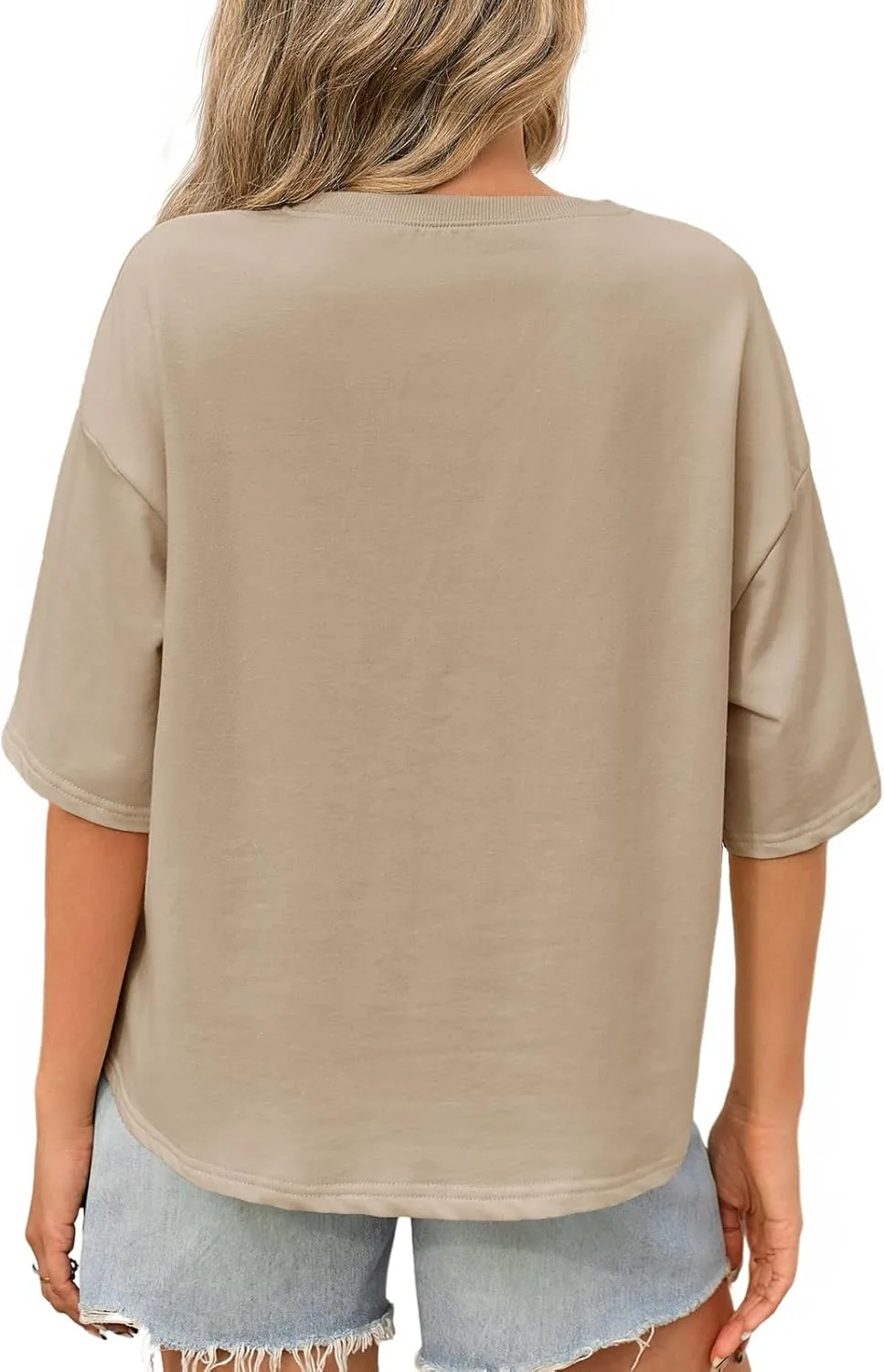 Tankaneo Womens Oversized Tshirts 3/4 Sleeve Drop Shoulder Tops Summer Casual Loose Fit Basic Tee Shirts