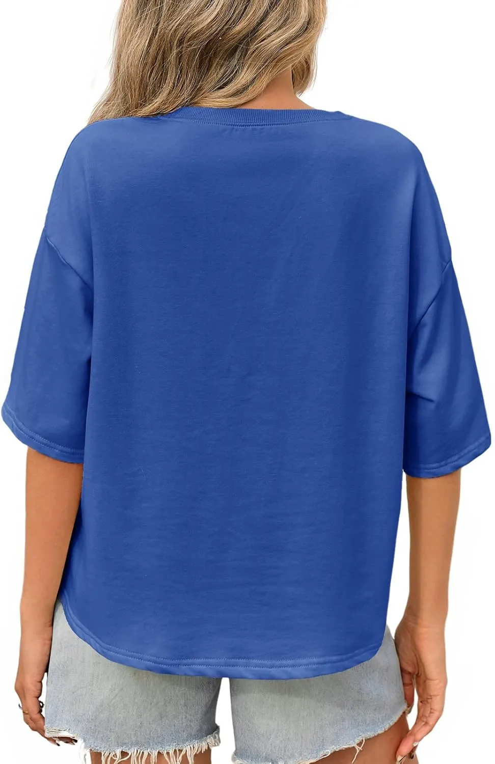 Tankaneo Womens Oversized Tshirts 3/4 Sleeve Drop Shoulder Tops Summer Casual Loose Fit Basic Tee Shirts