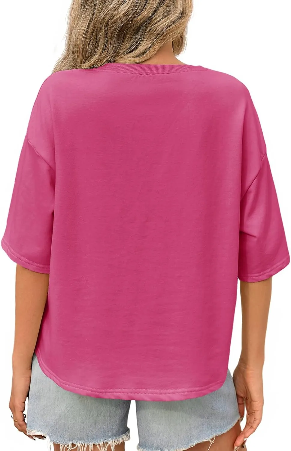 Tankaneo Womens Oversized Tshirts 3/4 Sleeve Drop Shoulder Tops Summer Casual Loose Fit Basic Tee Shirts