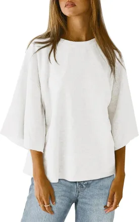 Tankaneo Womens Oversized Tshirts 3/4 Sleeve Drop Shoulder Tops Summer Casual Loose Fit Basic Tee Shirts