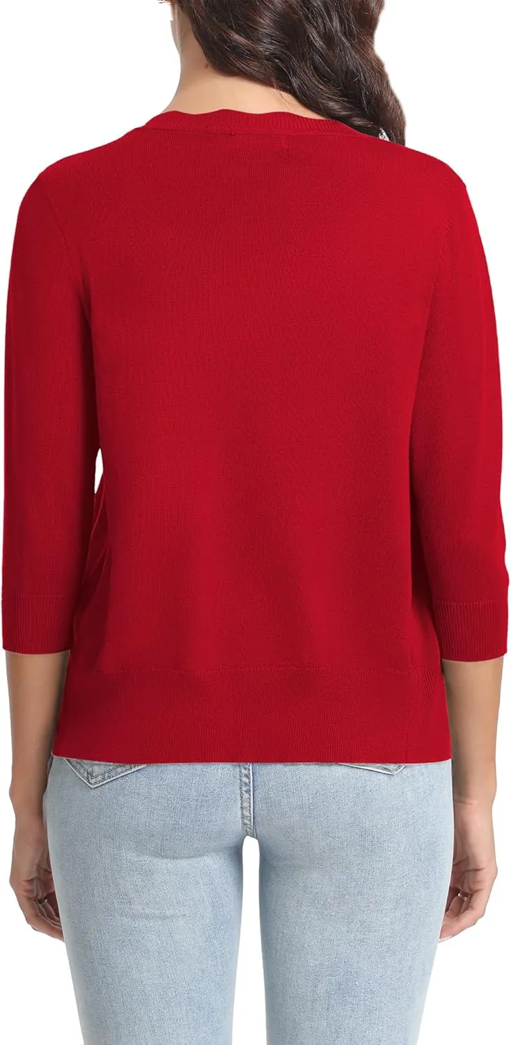 Urban CoCo Woman's 3/4 Sleeve V-Neck Cropped Cardigan Sweater Open Front Lightweight Knit Shrugs for Women