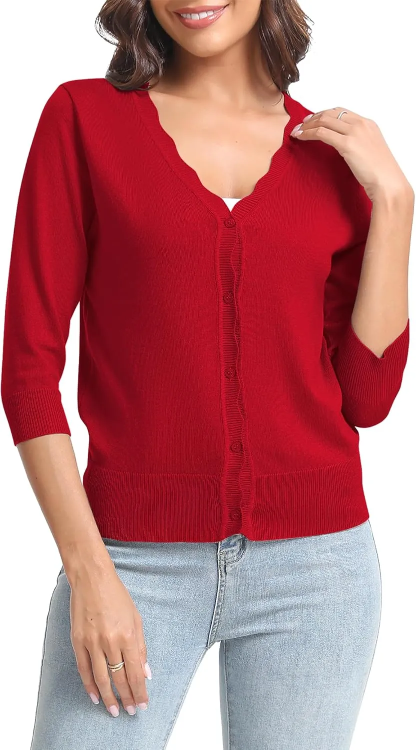 Urban CoCo Woman's 3/4 Sleeve V-Neck Cropped Cardigan Sweater Open Front Lightweight Knit Shrugs for Women