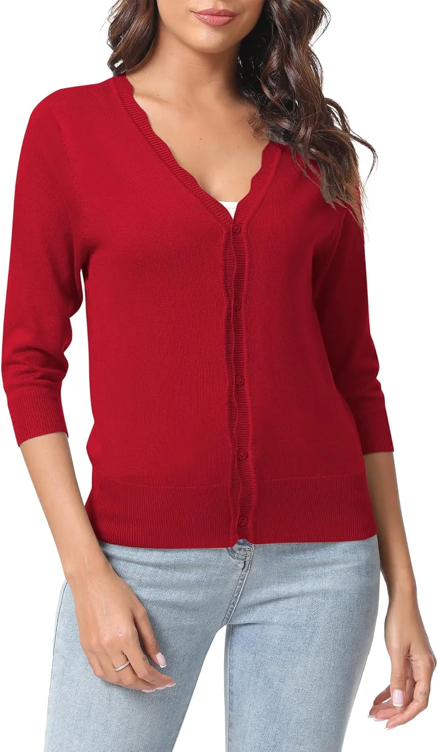 Urban CoCo Woman's 3/4 Sleeve V-Neck Cropped Cardigan Sweater Open Front Lightweight Knit Shrugs for Women