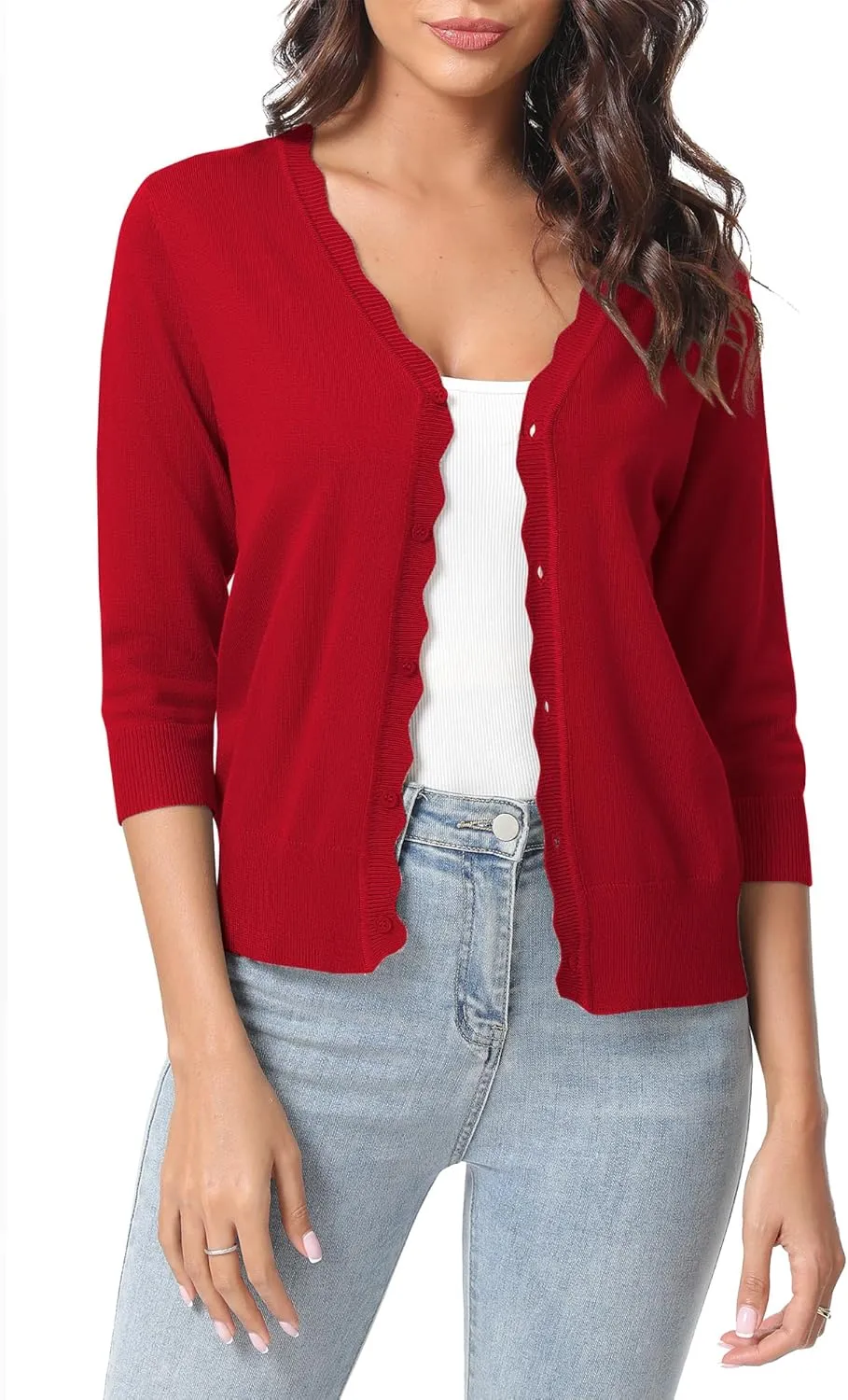 Urban CoCo Woman's 3/4 Sleeve V-Neck Cropped Cardigan Sweater Open Front Lightweight Knit Shrugs for Women